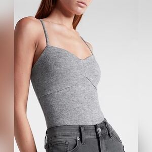 Express Sweetheart Neckline Thong Bodysuit in Heather Gray, Size XL